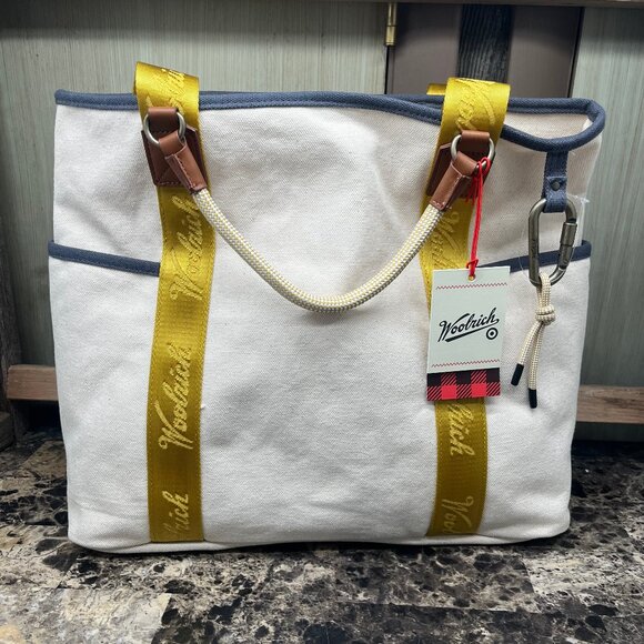 Woolrich x Target Large Canvas Tote Bag Cream/Yellow NEW - Picture 1 of 6